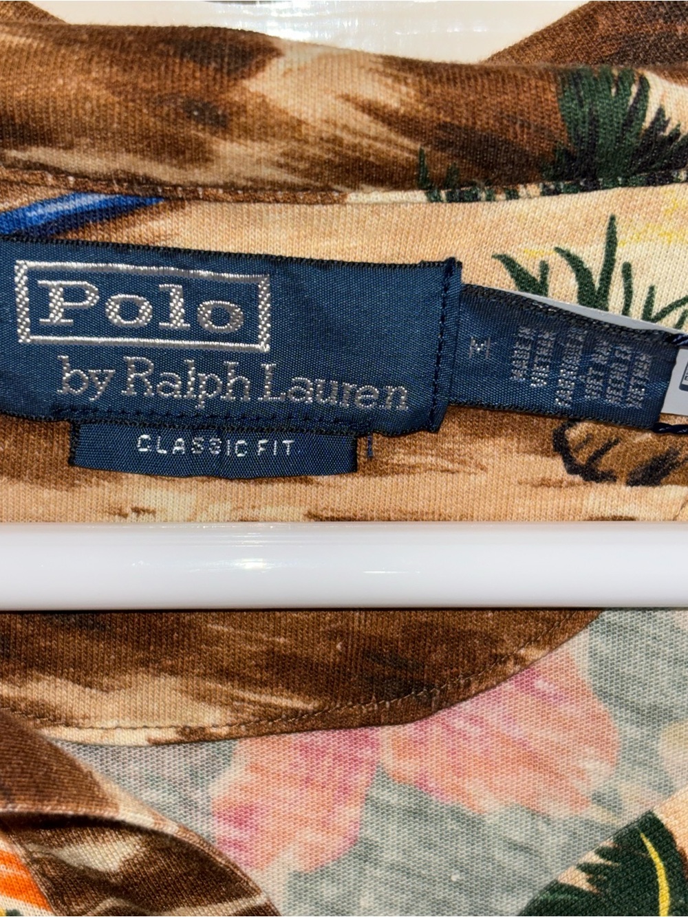 Polo Ralph Lauren Brown TROPICAL PRINT Cotton Linen Blend Collared Polo Shirt - Picture 8 of 9